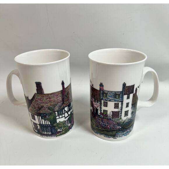 Dunoon England Fine Bone China Doorways Rose Cottage Cups set of 2- dogs & cats - Picture 2 of 11
